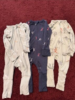 Carter's Navy, Sage and Sand Zip-Front One-Piece Footies - Set of 3